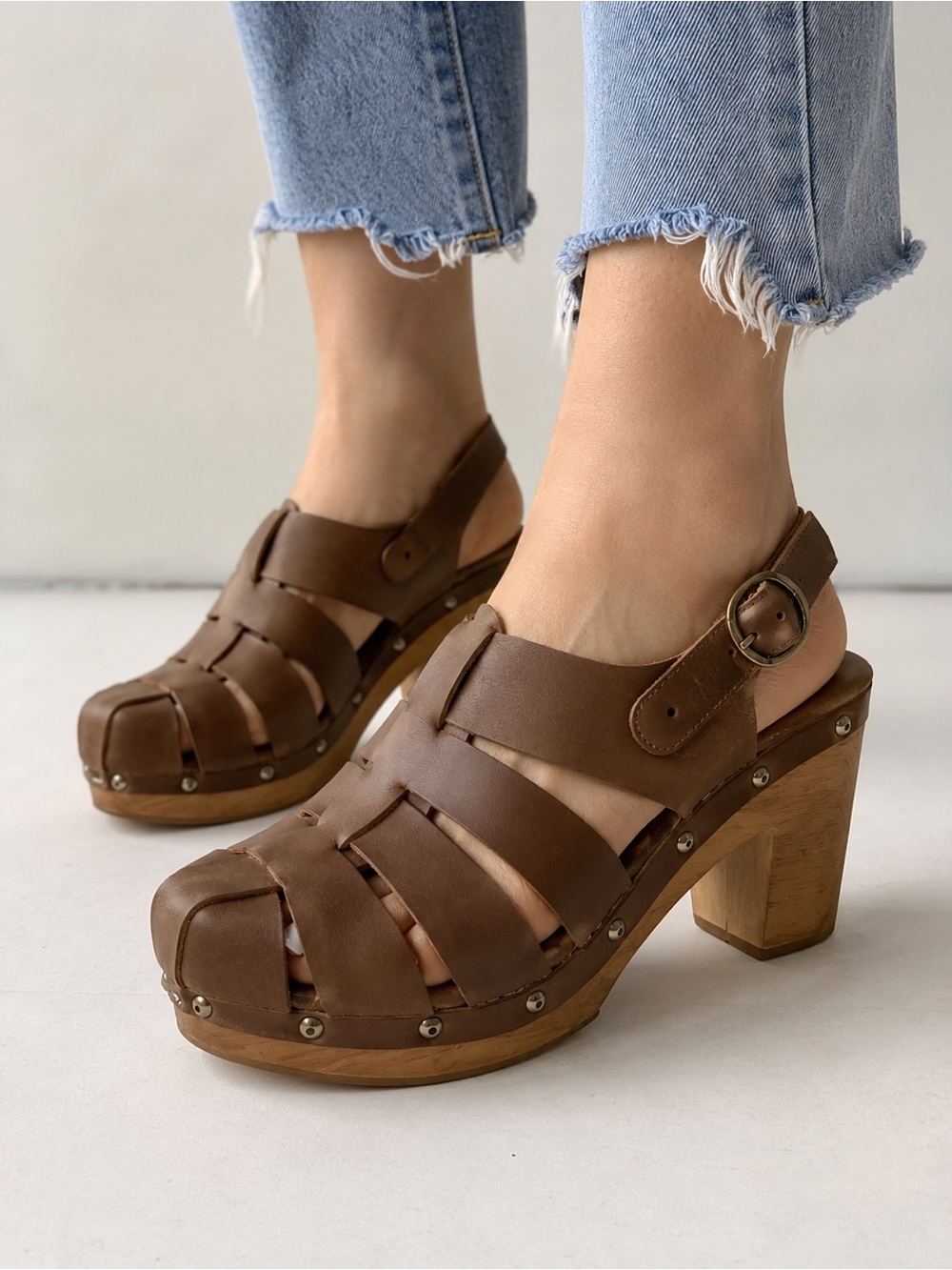 Pilcro Brown Leather Clog Heels